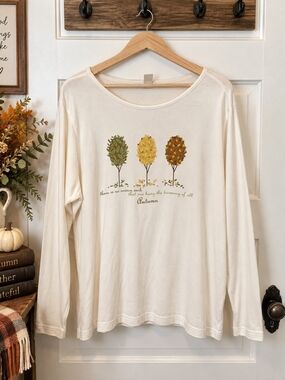 CJ Banks Autumn Trees Rhinestone Long Sleeve Top 1X Cottagecore Fall